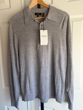 NWT Theory Cool Heather Grey Long-Sleeve Polo 
Men’s 100% Wool Size: M